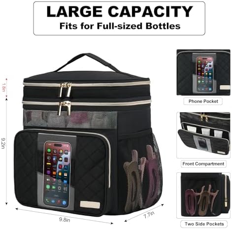 Large Toiletry Bag for Women Men, Portable Shower Caddy College Dorm Essentials, 2 Layers Quickly Dry Mesh Bathroom Tote Bag, Hanging Makeup Organizer Bag for Travel, Gym, Camping (Black)