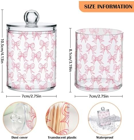 2 Pack Qtip Holder Dispenser with Lids, Cute Pink Bows Plastic Storage Containers, Bathroom Canisters Organizer for Cotton Swab, Cotton Round Pads, Floss 21219887