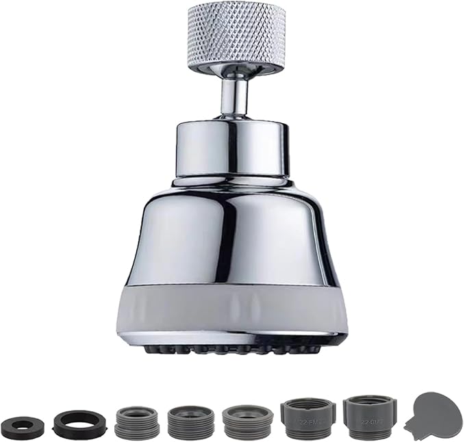 Faucet Aerator Faucet Sprayer Attachment, Kitchen Faucet Head Replacement with 4 Spray Modes, 360° Swivel Faucet Extender Anti-Splash Sink Sprayer Faucet Nozzle Head (Diamond, Silver)