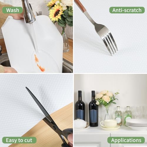 Shelf Liners 24 inch x 20 ft Shelf Liners for Kitchen cabinets nonstick Shelf Lining Drawer Mats EVA Protector for Cupboard (White,24 inch x 20 ft)