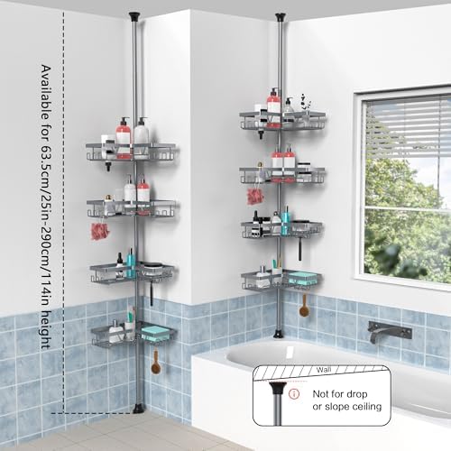 KEGII Shower Caddy Tension Pole, Bathtub Organizer, Light Gray
