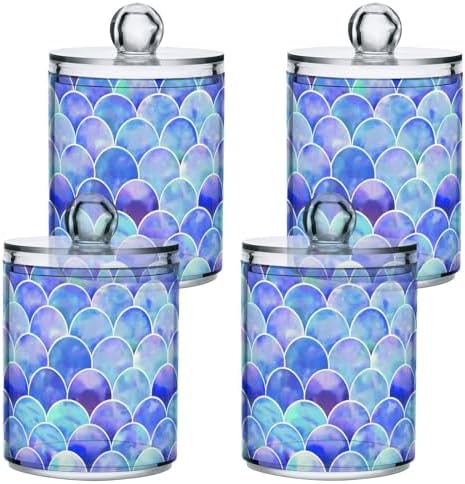 MNSRUU 2 Pack Qtip Holder Organizer Dispenser Watercolor Rainbow Scales Of Mermaid Bathroom Storage Canister Cotton Ball Holder Bathroom Containers for Cotton Swabs/Pads/Floss