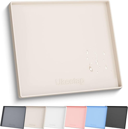 22" x 19" Extra Thick Silicone Mat Waterproof with Raised Edge, Beige | Under Sink Mat for Kitchen & Bathroom, Kitchen Cabinet Liner, Multi-Purpose for Storage & Protection