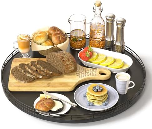 Oroyutor 16-Inch Oak Lazy Susan Organizer with Black Metal Rail