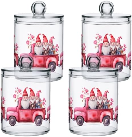 2 Pack Qtip Holder Dispenser with Lids, Valentines Gnomes Pickup Truck Plastic Storage Containers,Bathroom Canisters Organizer for Cotton Ball, Cotton Swab, Cotton Round Pads, Floss 21217890