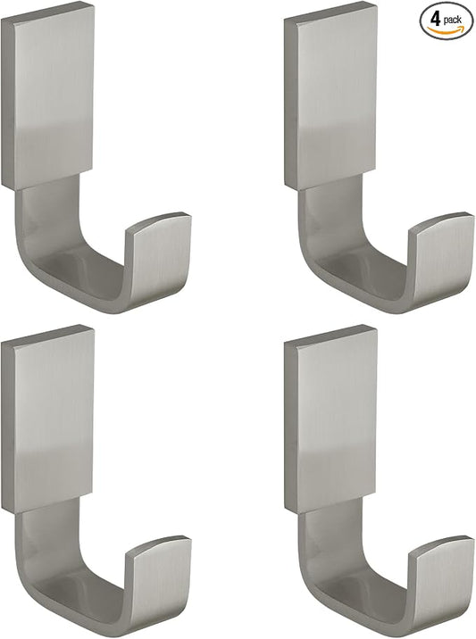 BESy Brass Clothes Hook Single Towel Hook for Bathroom Kitchen Garage Square Style Robe Hooks Coat Hooks Hat Hook, Wall Mounted with Screws, Four Packs, Brushed Nickel