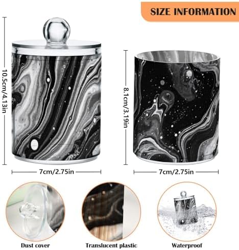 MNSRUU 2 Pack Qtip Holder Organizer Dispenser Black Marble Bathroom Storage Canister Cotton Ball Holder Bathroom Containers for Cotton Swabs/Pads/Floss