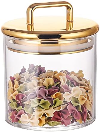 16 oz Small Acrylic Storage Apothecary Jar with Gold Airtight Lid | Bathroom Vanity Organizer Containers | Ideal Decorative Canisters for Shells, Bath Salt, Cotton Swabs, Cotton Ball, Flossers