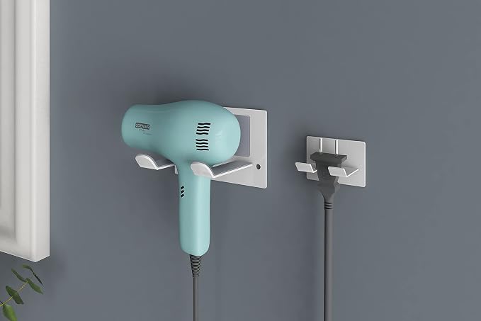 XIGOO Self Adhesive Hair Dryer Holder Wall Mounted | Adhesive Bathroom Hair Blow Dryer Rack, Organizer Compatible with Supersonic Hair Dryers, White