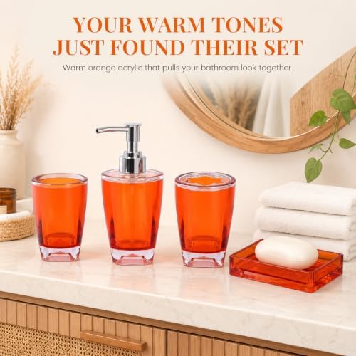 LGURT 4-Pc Orange Bath Accessories Set — Dispenser, Dish, Cup & Holder
