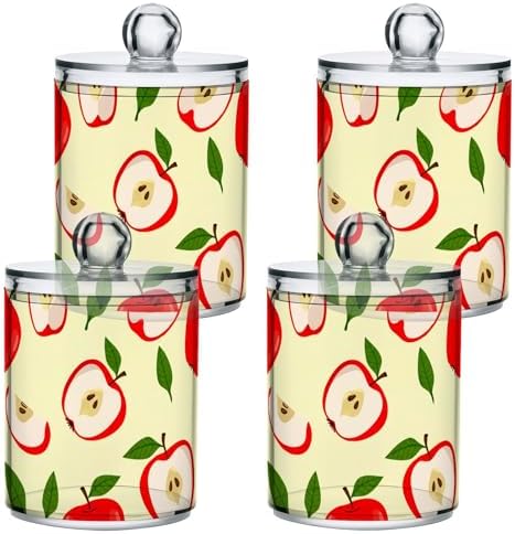 DOMIKING Leaves Fruit Yellow 2 Pack Cotton Swab Holder Dispenser Plastic Jar Bathroom Storage Canister Acrylic Containers for Cotton Round Pads Ball Swab