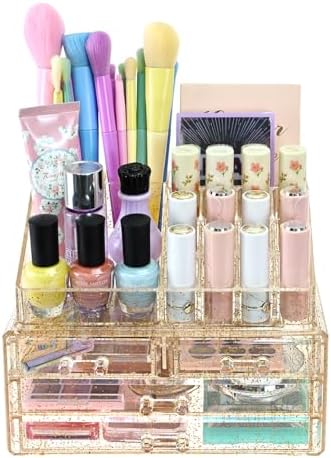 Ikee Design Acrylic Clear Makeup Cosmetics Lip Gloss Organizer,Gold