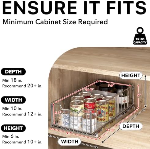 Simple Houseware Pull-Out Cabinet Sliding Basket, 17.2Dx9.7Wx5H, Chrome