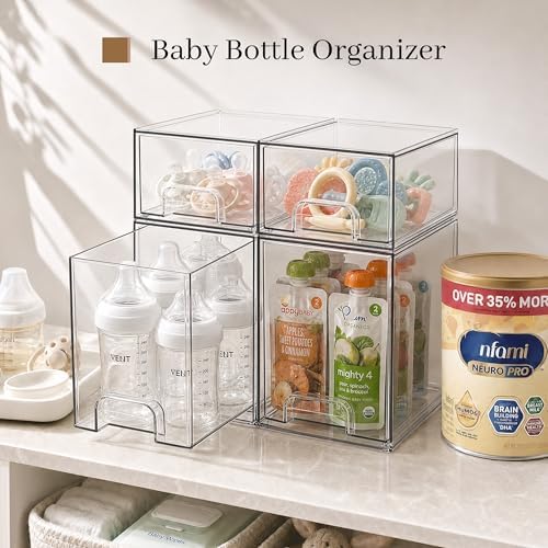 TIPGO Clear Stackable Storage Drawers, Baby Bottle Organizer, Easily-Access Makeup Organizer, Durable Containers for Bathroom Countertop, Pantry and Medicine Cabinet Organizer