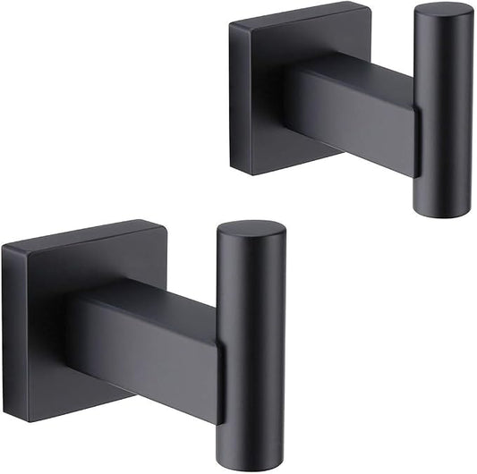 GERZWY Bathroom Matte Black Coat Hook SUS 304 Stainless Steel Single Towel/Robe Clothes Hook for Bath Kitchen Garage Heavy Duty Contemporary Hotel Style Wall Mounted 2 Pack DG1407-BK