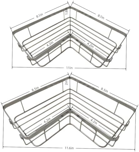 Shower Caddy 2 Pack, Stainless Steel No Drilling Adhesive Bathroom Organizer Shelf Rack, Corner Shower Shelf with Hooks for Home Decor & Storage