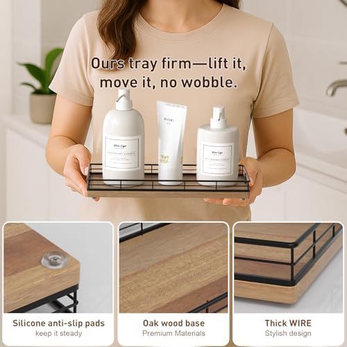 Bathroom Tray for Counter Top Organizer, Acacia Wood Vanity Tray