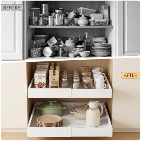 DOMNIU 4 Pack Pull Out Cabinet Organizers Expandable Width (12.4''-20.27'')