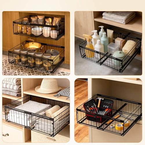 2Pack Expandable Pull Out Cabinet Organizer Adjustable Width 13"-20", Kitchen Organization with Adhesive.Bathroom Under Sink Organizers and Storage,Bedroom Slide out Drawers,Pantry