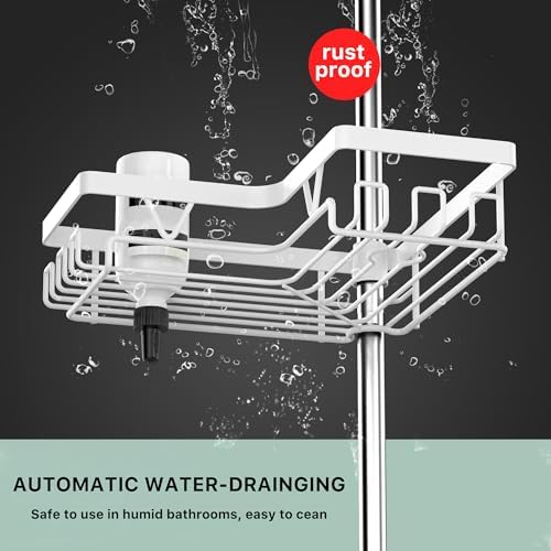 KEGII Corner Shower Caddy Tension Pole, Bathroom Storage, Matte White