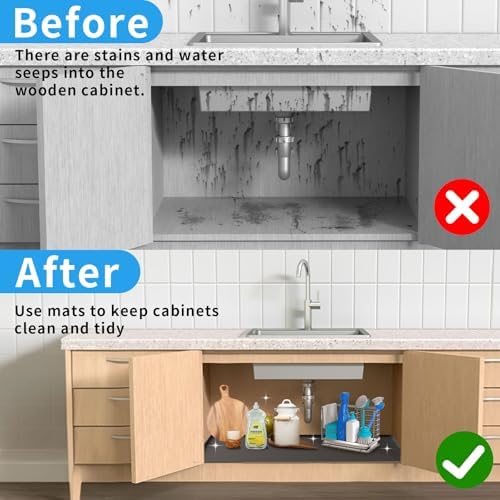 Under Kitchen Sink Mat 22" x 19", Waterproof Silicone Under Sink Tray, Under Sink Protector Mat for Bathroom and Kitchen Cabinets(Grey)