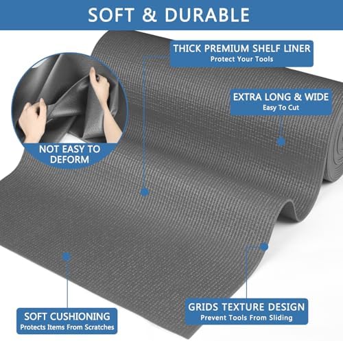 Foam Toolbox Liner Drawer Liner, Non-Slip Shelf Liners 20" W x 288" L Gray