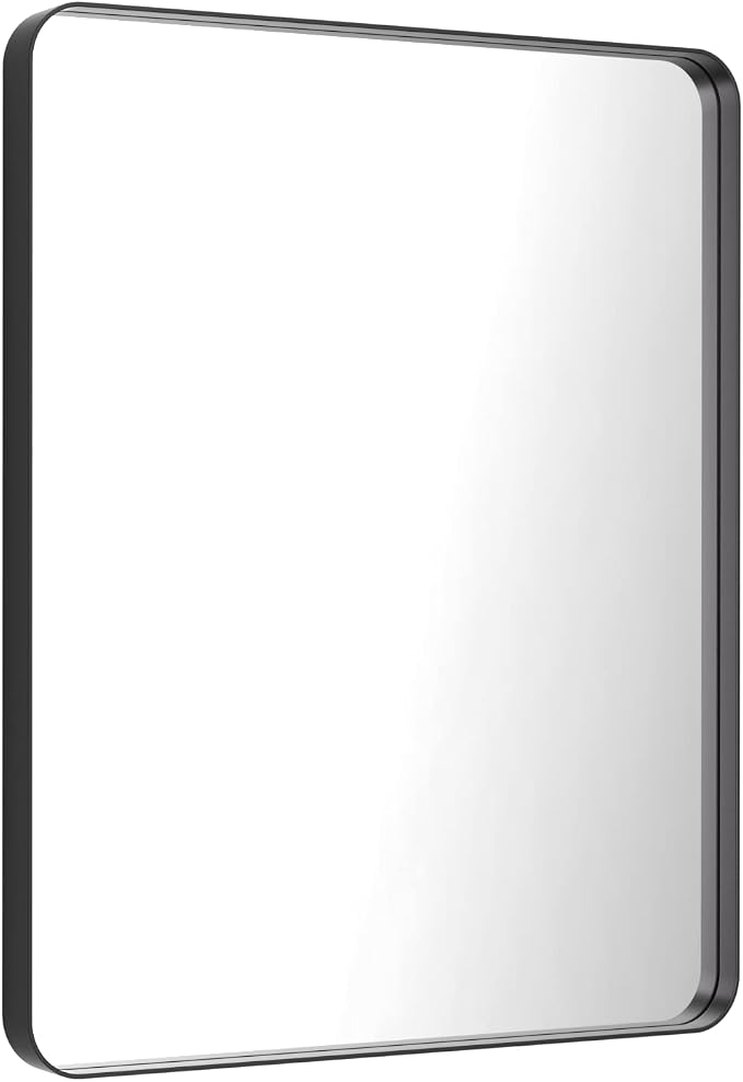 LOAAO 30X36 Inch Black Bathroom Mirror Metal Framed | Matte Black, Anti-Rust, Tempered Glass, Hangs Horizontally or Vertically