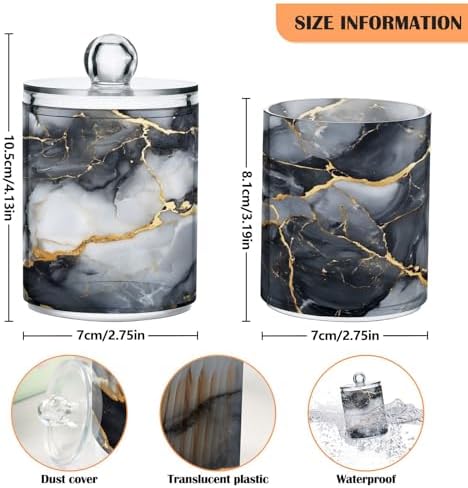 MNSRUU 4 Pack Qtip Holder Organizer Dispenser Abstract Black White Gold Marble Bathroom Containers Bathroom Vanity Storage Canister Apothecary Jars for Cotton Swabs/Pads/Floss