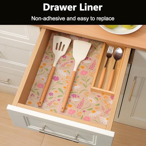 INNOLITES Shelf Liner for Kitchen Cabinet, Floral Drawer Liner Non-Adhesive