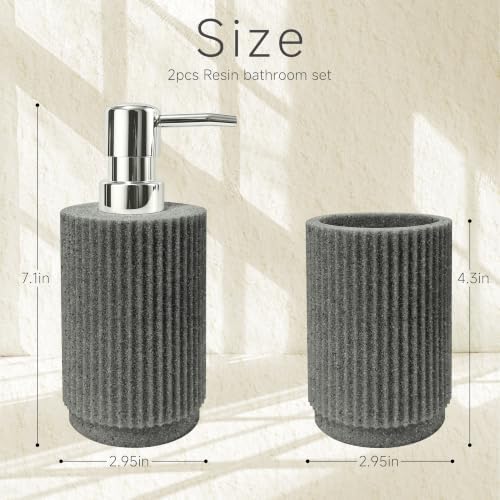 2Pcs Gray Bathroom Set, Striped Resin Soap & Toothbrush Holder, Boho