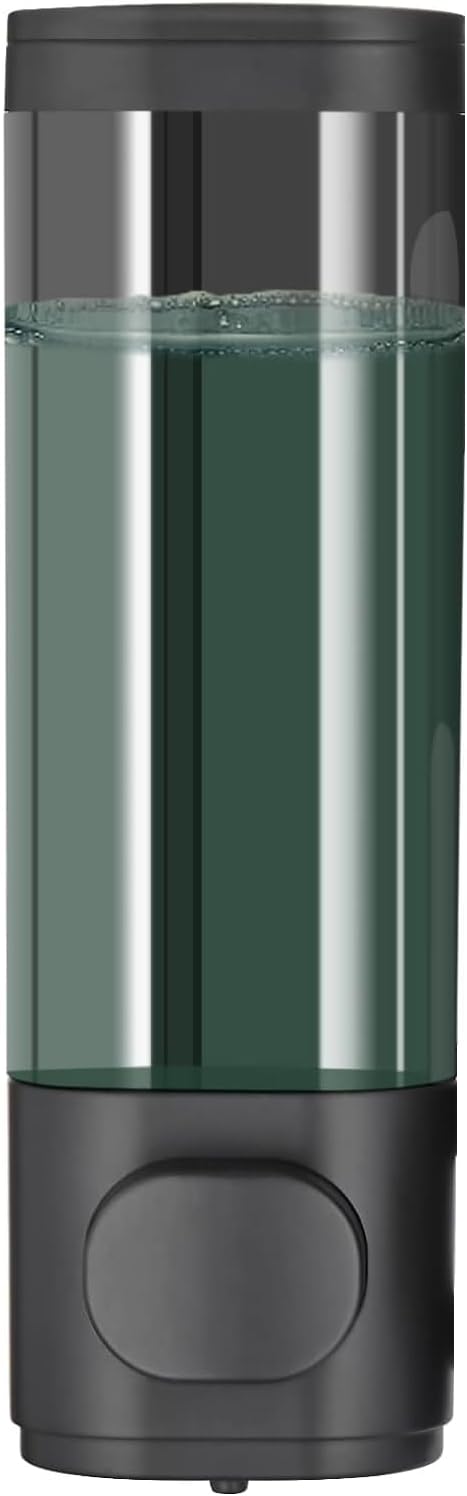 10oz/300ml Single Manual Wall Mounted Soap Dispenser, Black | Bathroom Shampoo and Conditioner Dispenser, Clear Plastic Refillable Liquid Lotion Pump Dispenser and Organizer