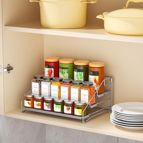 BOIVSHI Spice Organizer for Cabinet, Depth Adjustable Spicy Shelf, Gray