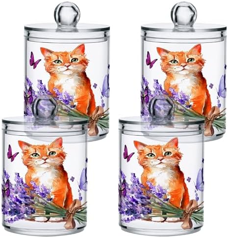 MNSRUU 2 Pack Qtip Holder Organizer Dispenser Lavender Hope Flowers Bathroom Storage Canister Cotton Ball Holder Bathroom Containers for Cotton Swabs/Pads/Floss