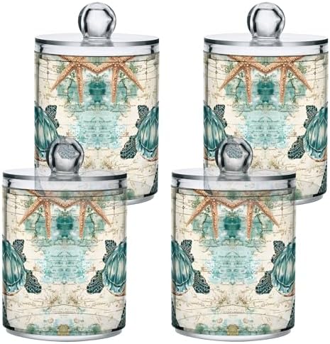 MNSRUU 4 Pack Qtip Holder Organizer Dispenser Beautiful Sea Turtle Bathroom Storage Canister Cotton Ball Holder Bathroom Containers for Cotton Swabs/Pads/Floss
