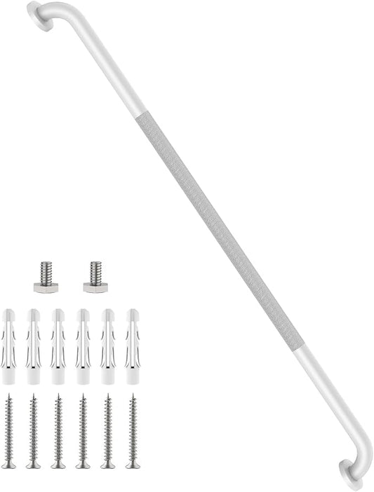 48 Inch Anti Slip Shower Grab Bar, Munzong Bathroom Grab Bar for Showers, White Knurled Handicap Balance Bar,Safety Hand Rail Support Elderly Senior Assist Bath Handle
