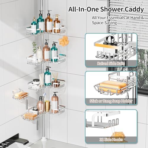 KEGII Shower Caddy Tension Pole, Rustproof Corner Organizer, Silver
