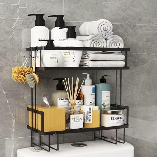 PowerKing Over The Toilet Storage Shelf, 2-Tier Bathroom Organizer, Black
