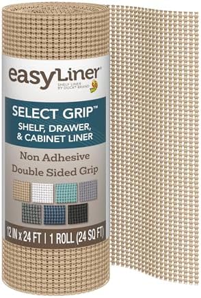 EasyLiner Select Grip Shelf Liner - Easy to Install & Cut to Fit - Non Slip, Non Adhesive, Drawer Shelf & Cabinet Liner for Kitchen, Bathroom, Pantry Cupboards, 12 in x 24 ft (1 Roll), 24 ft, Beige