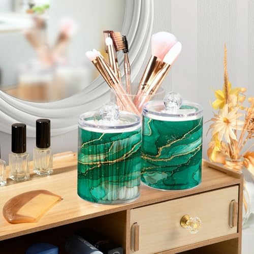 MNSRUU 4 Pack Qtip Holder Organizer Dispenser Turquoise Marble Bathroom Containers Bathroom Vanity Storage Canister Apothecary Jars for Cotton Swabs/Pads/Floss