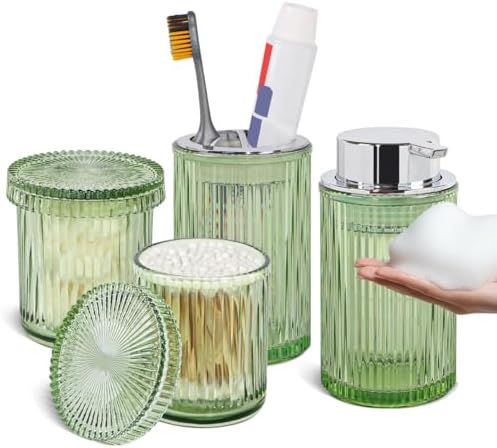 4pcs Green Glass Bathroom Accessories Set