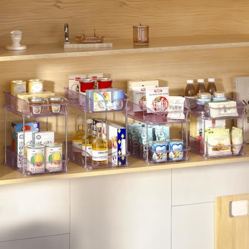 Delamu 2-Tier Under Sink Organizers and Storage, Multi-Purpose Stackable Bathroom Cabinet organizers, Pull Out Kitchen Pantry Organization and Storage with Dividers(2 Pack, Purple)