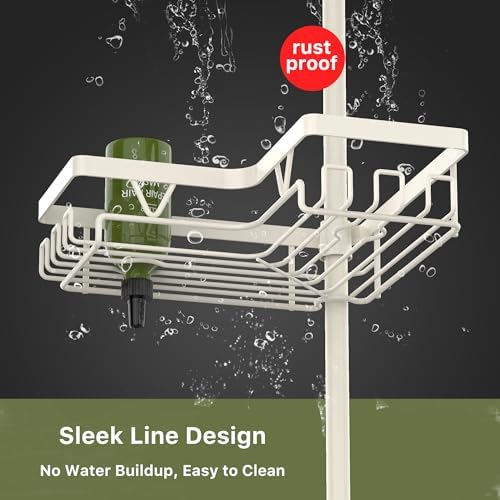 KEGII Shower Corner Caddy Tension Pole, Corner Bathtub Shelf, Cream White