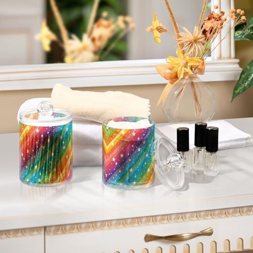 MNSRUU 2 Pack Qtip Holder Organizer Dispenser Rainbow Stars Bathroom Storage Canister Cotton Ball Holder Bathroom Containers for Cotton Swabs/Pads/Floss