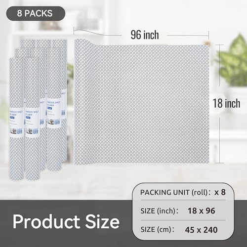 FIFTY FEET 18"x96" Non-Adhesive Shelf Liner for Kitchen Cabinets and Drawers, Washable Non-Slip PVC Cabinet Liner (Black Circle)(8 Roll)