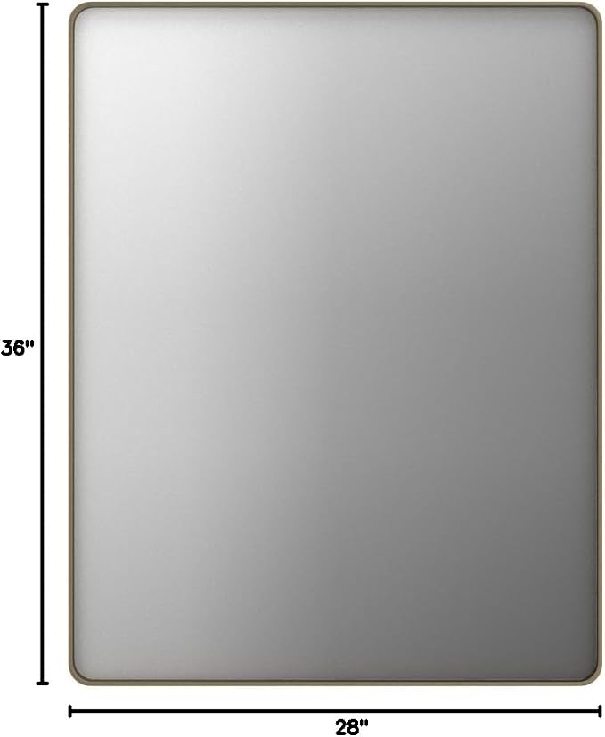 LOAAO 28"X36" Bronze Bathroom Mirrors | Rounded Rectangle, Brushed Bronze Metal Frame, Anti-Rust, Hangs Horizontally or Vertically