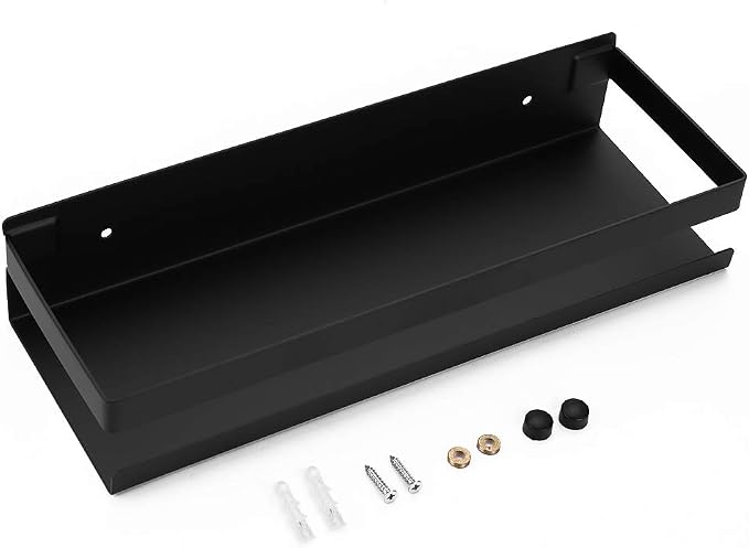 OwnMy Bathroom Shower Shelf Stainless Steel Bath Kitchen Basket Shower Caddy Rack, Rustproof Metal Bathroom Storage Floating Shelves Wall Mounted Shower Corner Rectangular Shelf - 12 Inch Black