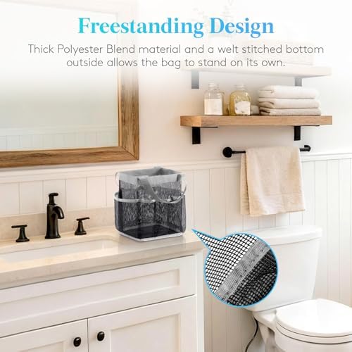 Lifewit Mesh Shower Caddy Portable for College Dorm Room Essentials with 7 Pockets, Freestanding Hanging Organizer Basket, Quick Dry Tote Bag for Camping, Bathroom, Beach, Travel, 1 Pack, Grey