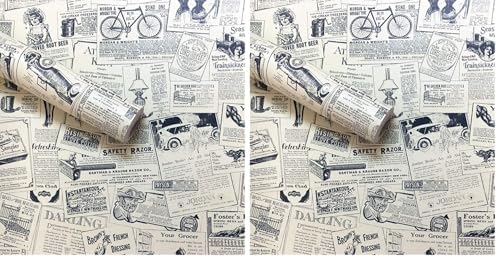 Amhao Vintage Newspaper Decorative Paper Vinyl Self Adhesive Shelf Drawer Liner Home Decor 17.7 inch by 79inch (Pack of 2)