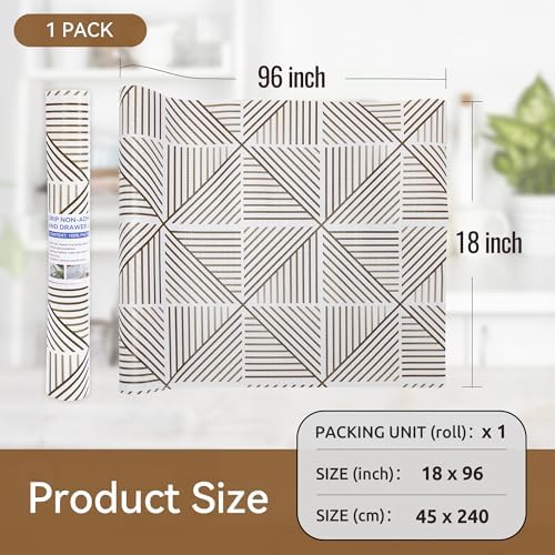 FIFTY FEET 18"x96" Non-Adhesive Shelf Liner for Kitchen Cabinets and Drawers, Washable Non-Slip PVC Cabinet Liner (Brown Modern)(1 Roll)