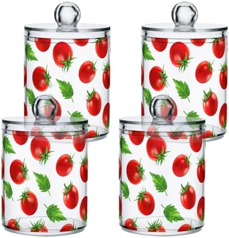 DOMIKING Fruit Leaf Vegetable White 2 Pack Cotton Swab Holder Dispenser Plastic Jar Bathroom Storage Canister Acrylic Containers for Cotton Round Pads Ball Swab